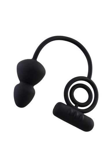 Чёрное эрекционное кольцо с вибростимулятором и анальным хвостом Чёрное эрекционное кольцо с вибростимулятором и анальным хвостом