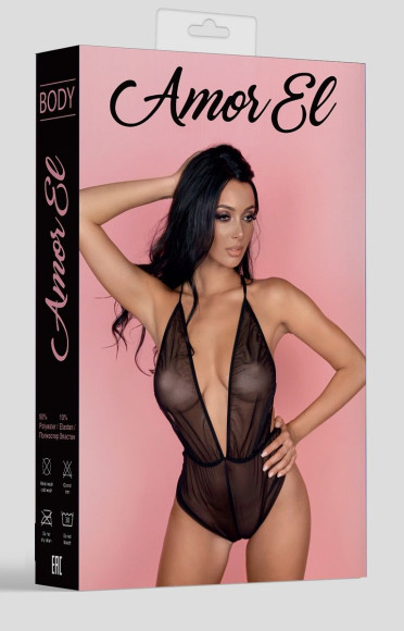 Прозрачный боди с открытой спиной и завязками на шее Прозрачный боди с открытой спиной и завязками на шее