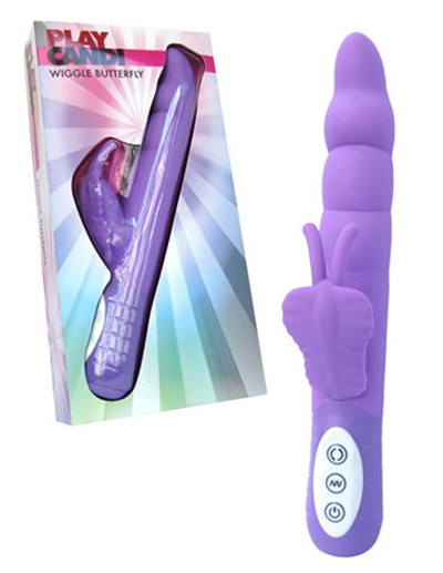 Фиолетовый вибромассажер с клиторальным стимулятором в виде бабочки PLAY CANDI WIGGLE BUTTERFLY - 17 см. Фиолетовый вибромассажер с клиторальным стимулятором в виде бабочки PLAY CANDI WIGGLE BUTTERFLY - 17 см.
