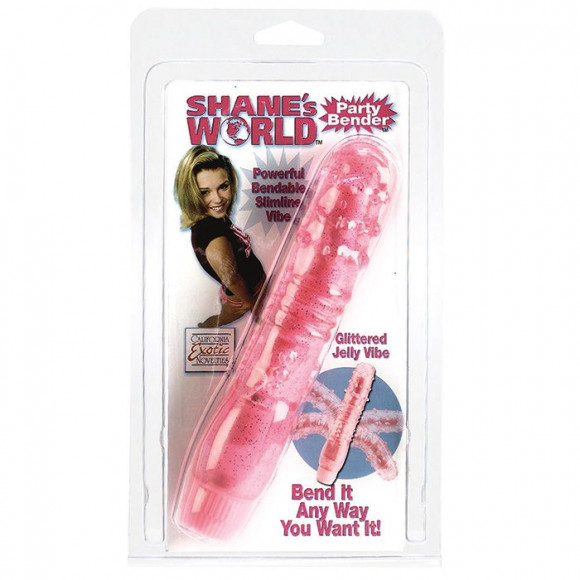 Розовый вибратор с хребтом и блёстками PARTY BENDER - 15,5 см.