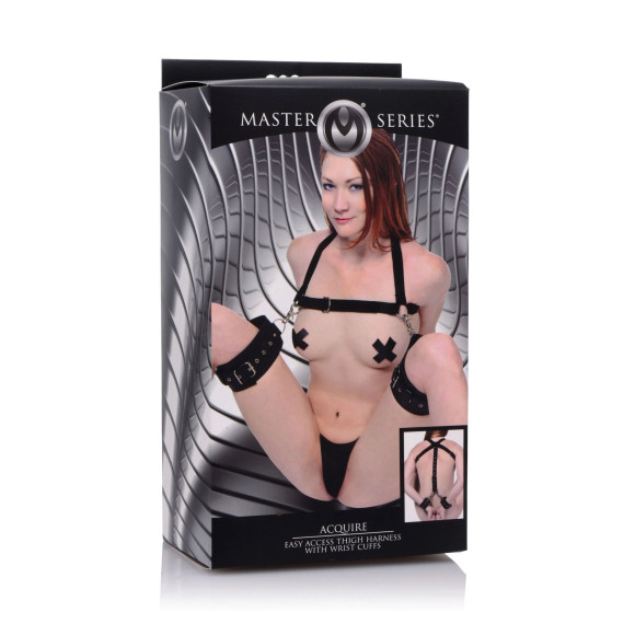Черная бондажная система Acquire Easy Access Thigh Harness with Wrist Cuffs Черная бондажная система Acquire Easy Access Thigh Harness with Wrist Cuffs