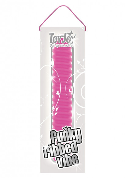 Ярко-розовый вибромассажер FUNKY RIBBED VIBE - 15 см.