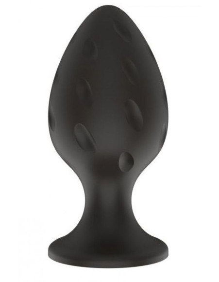 Черная малая силиконовая анальная пробка с рельефом в виде углублений Черная малая силиконовая анальная пробка с рельефом в виде углублений
