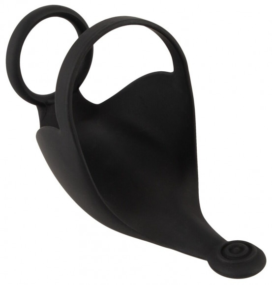 Черная вибронасадка для эрекции и стимуляции мошонки Cock ring with RC ball massager