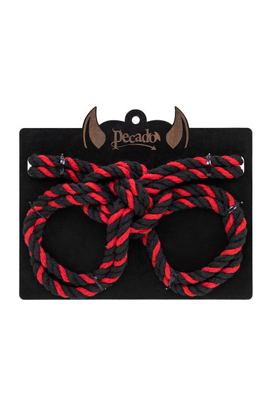 Черно-красные наручники-оковы «Узел-Альфа» из хлопковой веревки Черно-красные наручники-оковы «Узел-Альфа» из хлопковой веревки