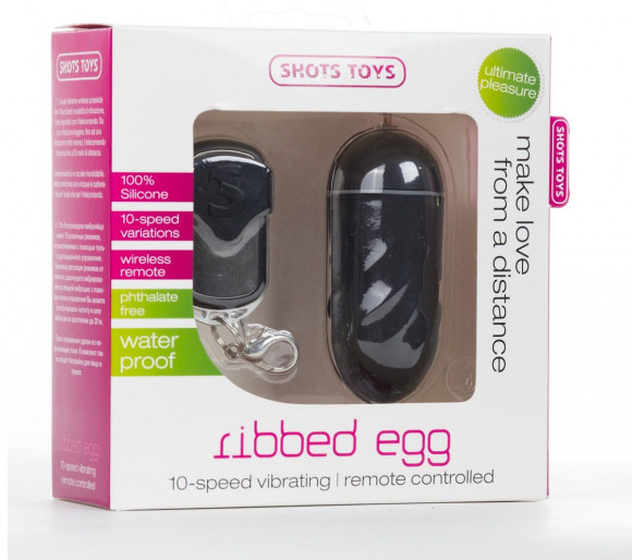 Чёрное виброяйцо Ribbed Egg на дистанционном управлении