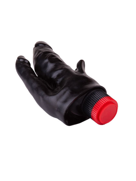 Чёрный вибромассажёр с двумя стволами и лепестками - 17 см. Чёрный вибромассажёр с двумя стволами и лепестками - 17 см.