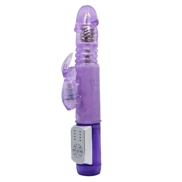 Фиолетовый ротатор с возвратно-поступательными движениями и клиторальным стимулятором - 24 см. Фиолетовый ротатор с возвратно-поступательными движениями и клиторальным стимулятором - 24 см.