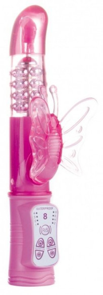 Розовый перезаряжаемый вибратор Rechargeable Butterfly с клиторальной бабочкой - 22,8 см. Розовый перезаряжаемый вибратор Rechargeable Butterfly с клиторальной бабочкой - 22,8 см.