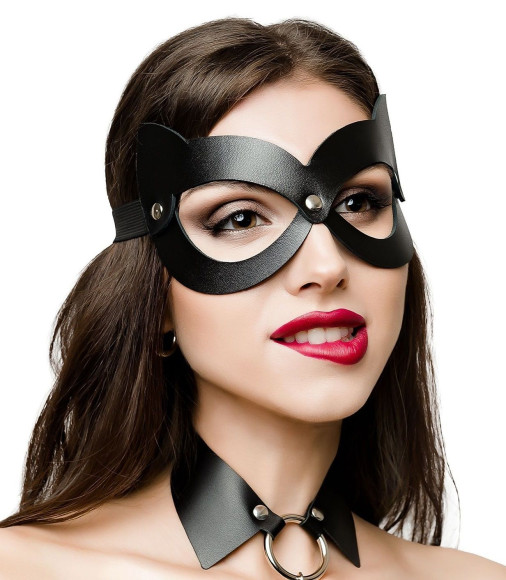 Черная открытая маска с ушками кошки Черная открытая маска с ушками кошки