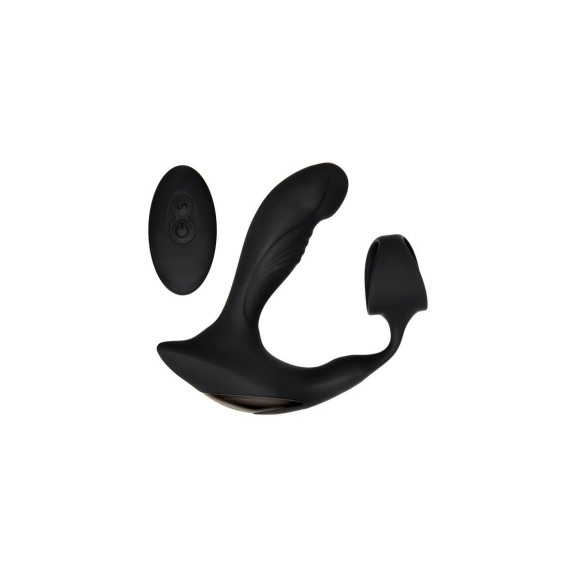 Черный вибромассажер простаты с эрекционным кольцом Strapped & Tapped Черный вибромассажер простаты с эрекционным кольцом Strapped & Tapped