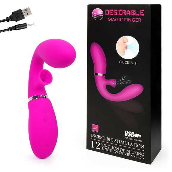 Ярко-розовый вибромассажёр с клиторальным отростком Magic Finger - 29 см. Ярко-розовый вибромассажёр с клиторальным отростком Magic Finger - 29 см.