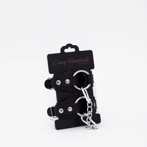 Черные кожаные наручники с кольцом Черные кожаные наручники с кольцом