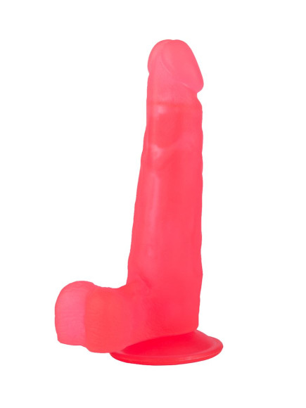 Розовый фаллоимитатор с удлинённой мошонкой - 16,5 см. Розовый фаллоимитатор с удлинённой мошонкой - 16,5 см.