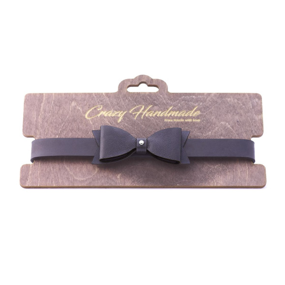 Черный кожаный однослойный чокер с бабочкой Черный кожаный однослойный чокер с бабочкой