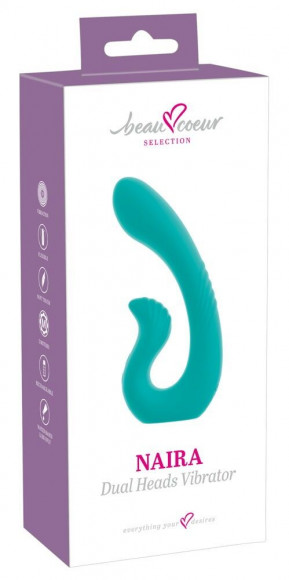 Бирюзовый вибратор NAIRA Dual Heads Vibrator - 17,5 см.