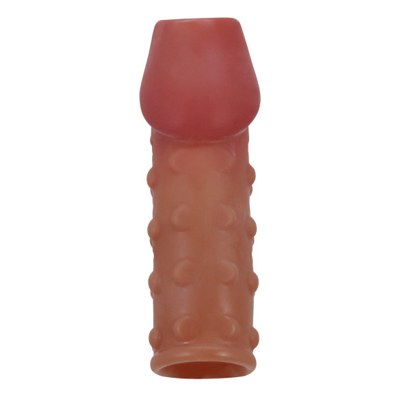Телесная открытая насадка на пенис с бугорками - 19,8 см. Телесная открытая насадка на пенис с бугорками - 19,8 см.