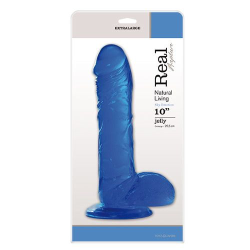 Синий желейный фаллоимитатор JELLY DILDO REAL RAPTURE - 25,5 см.