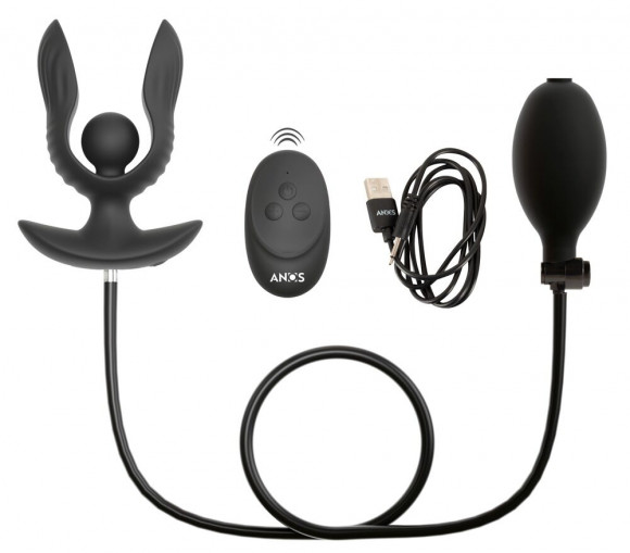 Черная расширяющаяся анальная пробка с вибрацией RC Inflatable Expander Plug with Vibration