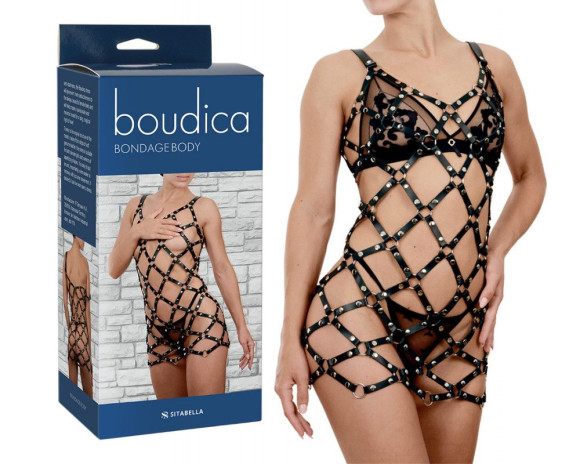 Черное платье Boudica в виде сетки из кожаных полос Черное платье Boudica в виде сетки из кожаных полос