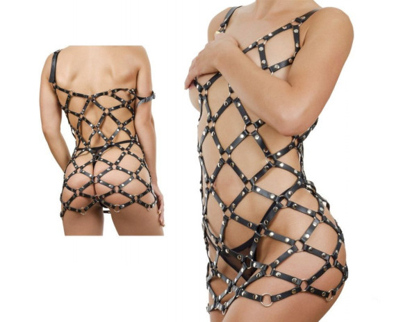 Черное платье Boudica в виде сетки из кожаных полос Черное платье Boudica в виде сетки из кожаных полос