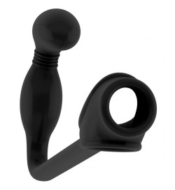 Чёрная анальная пробка с эрекционным кольцом SONO №2 - 11,4 см. Чёрная анальная пробка с эрекционным кольцом SONO №2 - 11,4 см.