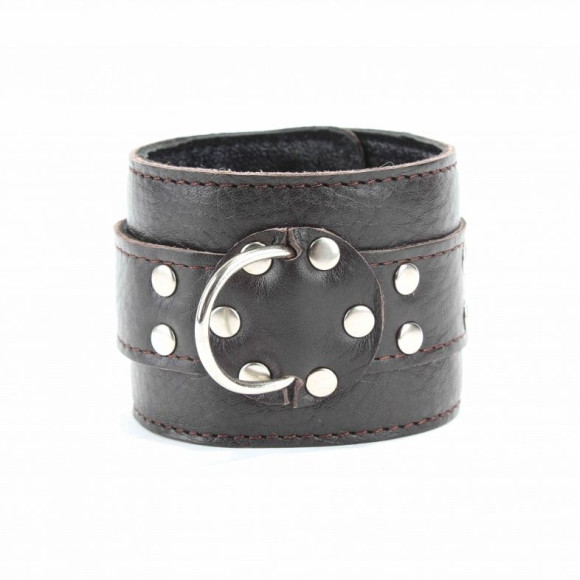 Коричневые кожаные наручники на металлической цепочке Коричневые кожаные наручники на металлической цепочке