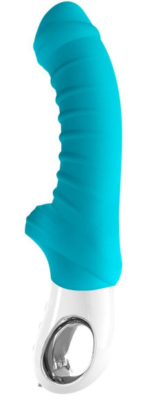 Бирюзовый вибратор с рёбрышками Tiger - 22,3 см. Бирюзовый вибратор с рёбрышками Tiger - 22,3 см.