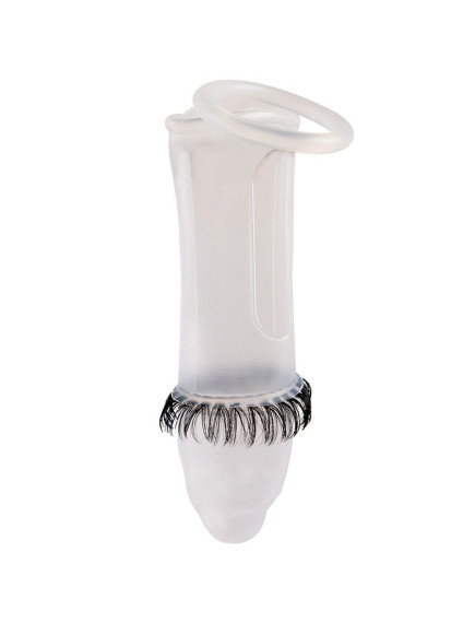 Закрытая насадка на пенис с подхватом мошонки и стимулирующими «ресничками» Закрытая насадка на пенис с подхватом мошонки и стимулирующими «ресничками»