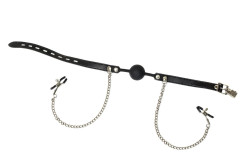 Силиконовый кляп-шар Hentai с зажимами на соски Силиконовый кляп-шар Hentai с зажимами на соски