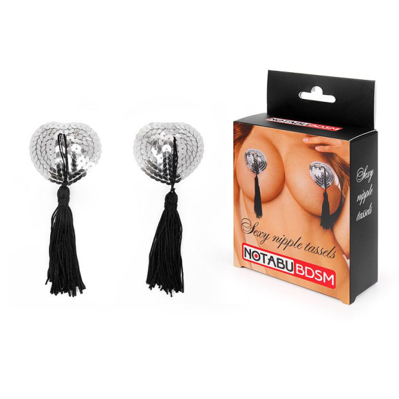 Серебристые пэстисы-сердечки с черными кисточками Серебристые пэстисы-сердечки с черными кисточками