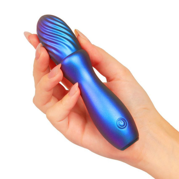 Синий вибромассажёр со спиралевидным рельефом - 14 см. Синий вибромассажёр со спиралевидным рельефом - 14 см.