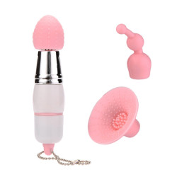 Белый вибратор-брелок с 3 сменными насадками Белый вибратор-брелок с 3 сменными насадками