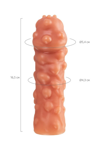 Телесная, покрытая пузырьками насадка на член - 16,5 см. Телесная, покрытая пузырьками насадка на член - 16,5 см.