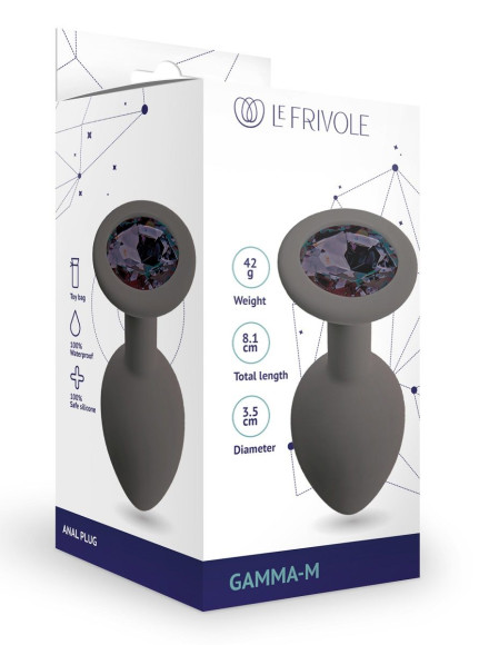 Серая анальная пробка с черным кристаллом Gamma-M - 8,1 см. Серая анальная пробка с черным кристаллом Gamma-M - 8,1 см.