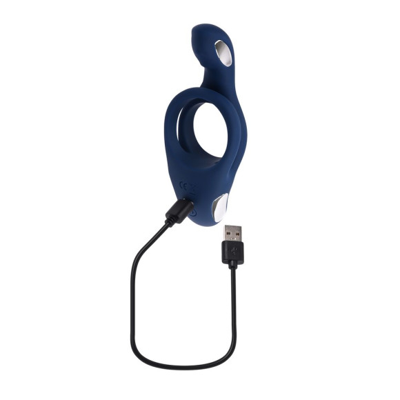 Синее эрекционное виброкольцо с двойным подхватом мошонки Ring Around The Rosy Синее эрекционное виброкольцо с двойным подхватом мошонки Ring Around The Rosy