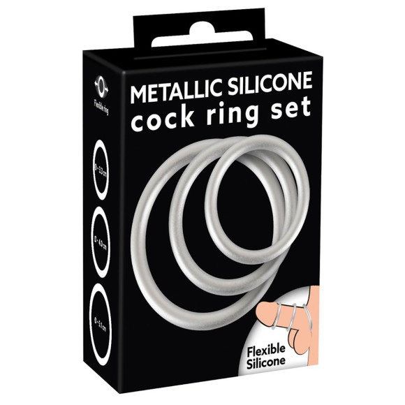 Набор из 3 эрекционных колец под металл Metallic Silicone Cock Ring Set Набор из 3 эрекционных колец под металл Metallic Silicone Cock Ring Set