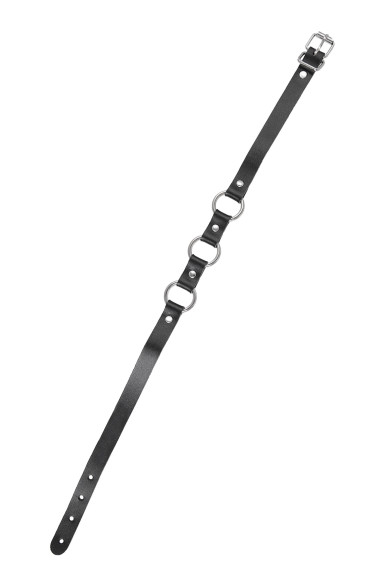 Черный кожаный чокер-ошейник с тремя кольцами Черный кожаный чокер-ошейник с тремя кольцами