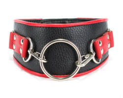 Черно-красный кожаный ошейник с кольцом Черно-красный кожаный ошейник с кольцом