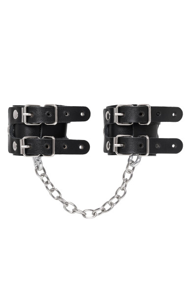 Черные кожаные наручники-браслеты с двумя ремешками Черные кожаные наручники-браслеты с двумя ремешками