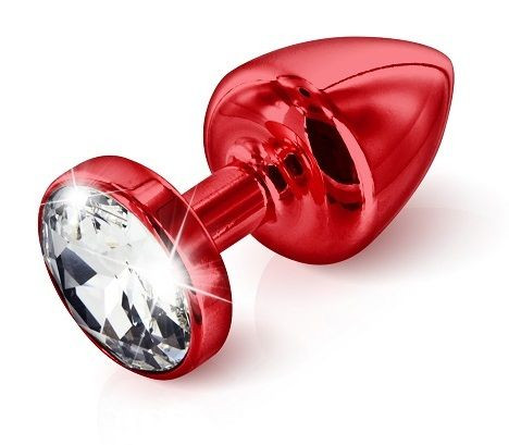 Красная анальная пробка Anni Round T2 с прозрачным кристаллом - 7,5 см.