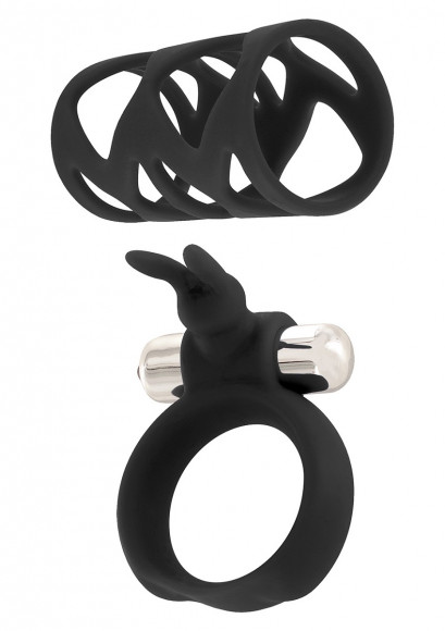 Набор чёрных насадок TICKLER BUNNY RING SET 
