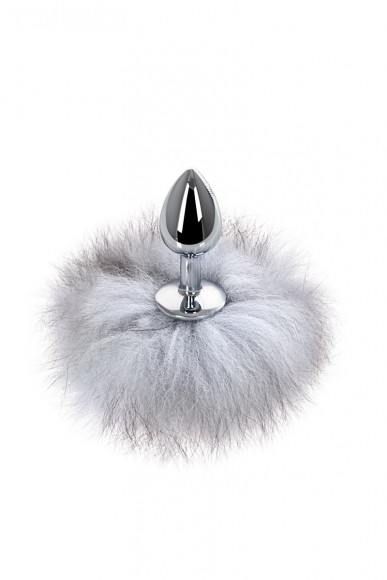 Серебристая анальная втулка с серым заячьим хвостом