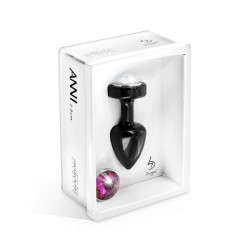 Чёрная анальная пробка с 2 сменными кристаллами Anni Magnet T2 Black Fuсshia crystal - 7,5 см.