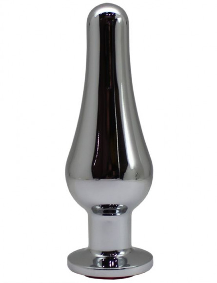 Серебристая анальная пробка с малиновым кристаллом - 13 см.