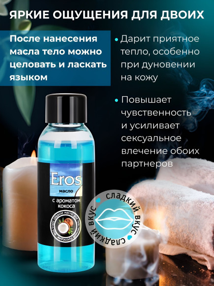 Массажное масло Eros tropic с ароматом кокоса - 50 мл. Массажное масло Eros tropic с ароматом кокоса - 50 мл.