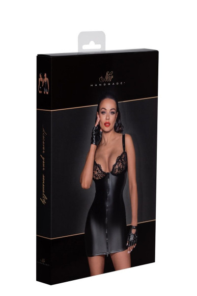 Мини-платье с кружевным лифом и двусторонней молнией Powerwetlook mini-dress with lace chest and 2-way zipper Мини-платье с кружевным лифом и двусторонней молнией Powerwetlook mini-dress with lace chest and 2-way zipper