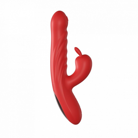 Красный силиконовый вибратор-кролик с фрикциями - 22 см. Красный силиконовый вибратор-кролик с фрикциями - 22 см.