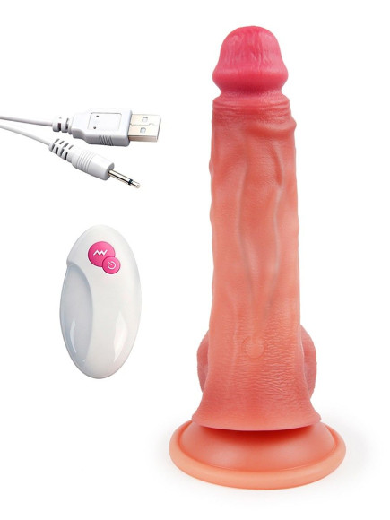 Телесный вибратор-реалистик с пультом ДУ - 23 см. Телесный вибратор-реалистик с пультом ДУ - 23 см.