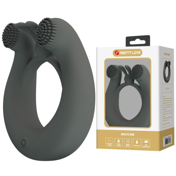Серое эрекционное кольцо Dahlia с 2 стимулирующими щеточками Серое эрекционное кольцо Dahlia с 2 стимулирующими щеточками